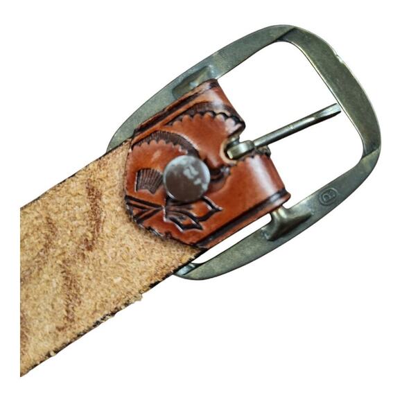 Brown Full grain cowhide belt tooled design made in USA leather - Picture 10 of 10